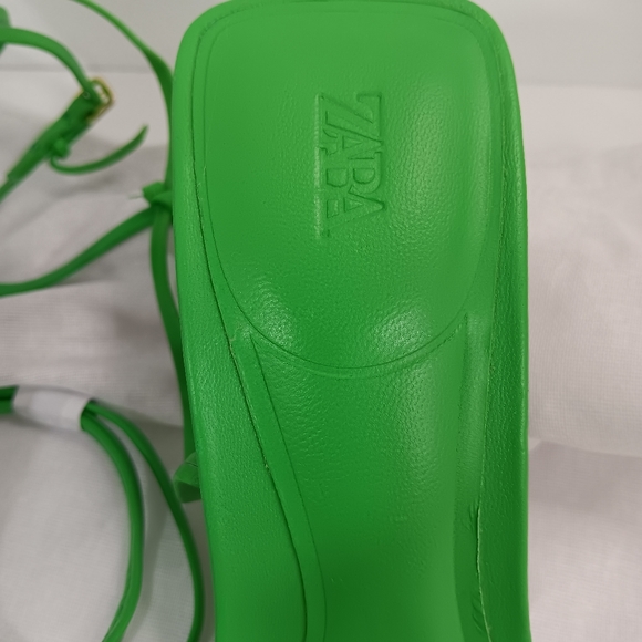 ZARA green strap leather heel sandal size 6.5 With Shoe Bag NEW - Picture 6 of 10